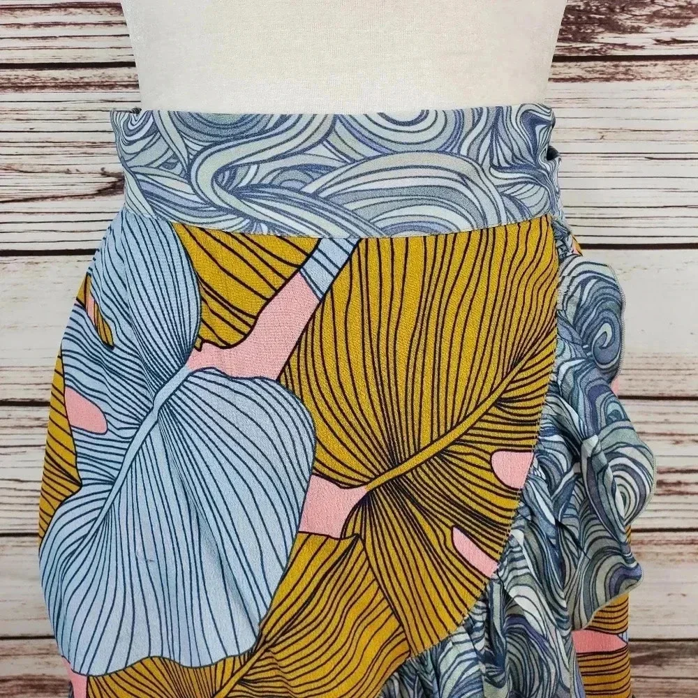 NWT Bl^nk Bl-nk Anthropologie Womens XS Samantha Palm Swirl Wrap Skirt Ruffle